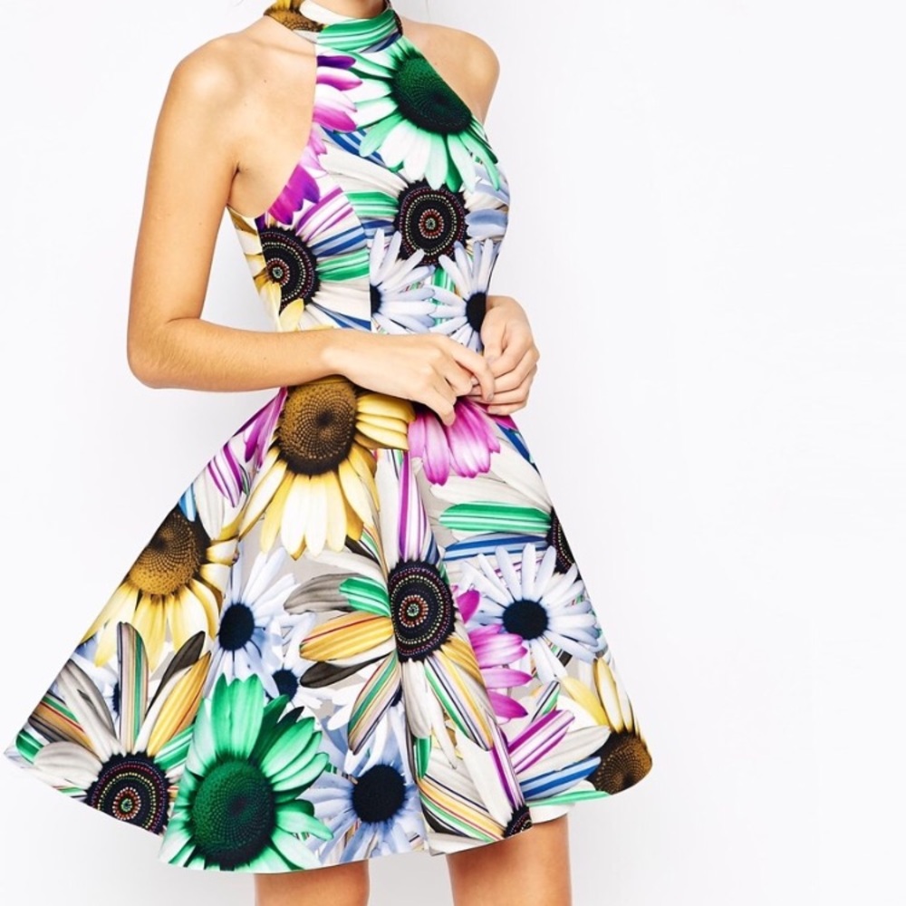 ASOS Full Floral Scuba Skater Dress - 6